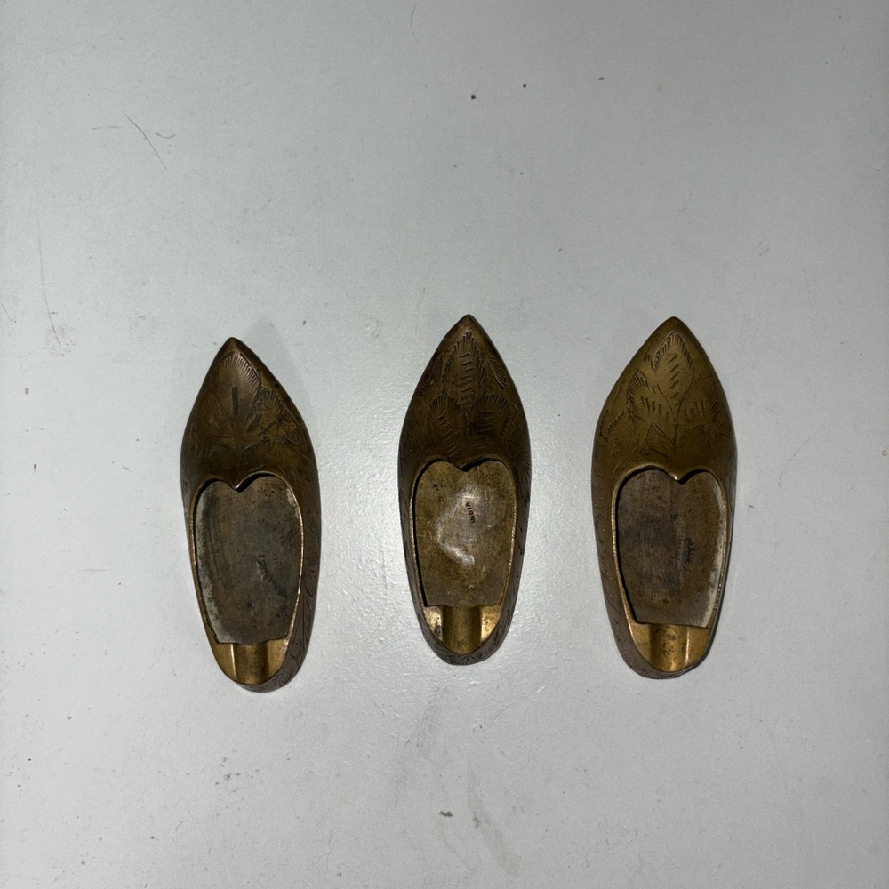 Set of Three Antique Brass Shoe Decorations/Ashtrays